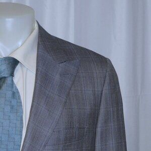 Marcello Vero x D'Avenza Gray Windowpane Plaid Bespoke Two Button Sport Coat 43R